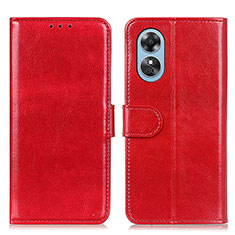 Leather Case Stands Flip Cover Holder M07L for Oppo A17 Red