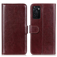 Leather Case Stands Flip Cover Holder M07L for Oppo A55S 5G Brown