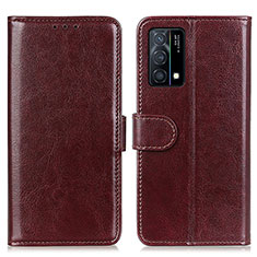 Leather Case Stands Flip Cover Holder M07L for Oppo K9 5G Brown