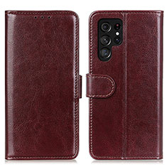 Leather Case Stands Flip Cover Holder M07L for Samsung Galaxy S21 Ultra 5G Brown