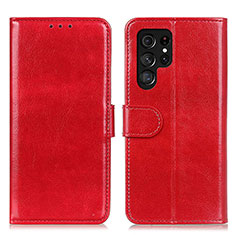 Leather Case Stands Flip Cover Holder M07L for Samsung Galaxy S22 Ultra 5G Red