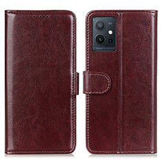 Leather Case Stands Flip Cover Holder M07L for Vivo T1 5G India Brown