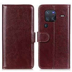 Leather Case Stands Flip Cover Holder M07L for Vivo X80 Pro 5G Brown