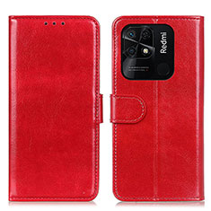 Leather Case Stands Flip Cover Holder M07L for Xiaomi Redmi 10 India Red