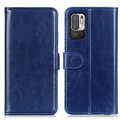 Leather Case Stands Flip Cover Holder M07L for Xiaomi Redmi Note 10 5G Blue