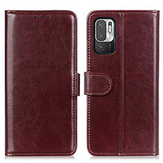 Leather Case Stands Flip Cover Holder M07L for Xiaomi Redmi Note 10 5G Brown