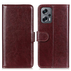 Leather Case Stands Flip Cover Holder M07L for Xiaomi Redmi Note 11T Pro+ Plus 5G Brown