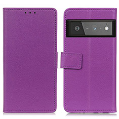 Leather Case Stands Flip Cover Holder M08L for Google Pixel 6 Pro 5G Purple