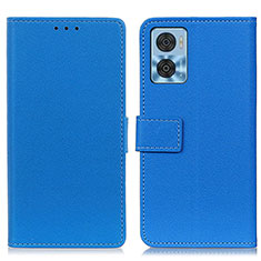 Leather Case Stands Flip Cover Holder M08L for Motorola Moto E22 Blue