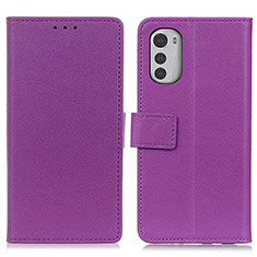 Leather Case Stands Flip Cover Holder M08L for Motorola Moto E32s Purple