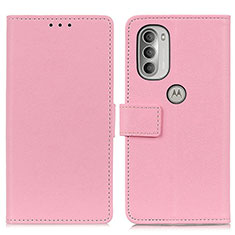 Leather Case Stands Flip Cover Holder M08L for Motorola Moto G51 5G Pink