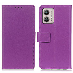 Leather Case Stands Flip Cover Holder M08L for Motorola Moto G53j 5G Purple