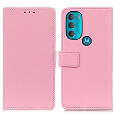 Leather Case Stands Flip Cover Holder M08L for Motorola Moto G71 5G Pink