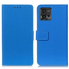 Leather Case Stands Flip Cover Holder M08L for Motorola Moto G72 Blue