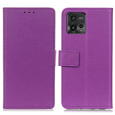 Leather Case Stands Flip Cover Holder M08L for Motorola Moto G72 Purple