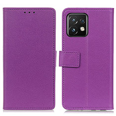 Leather Case Stands Flip Cover Holder M08L for Motorola Moto X40 5G Purple