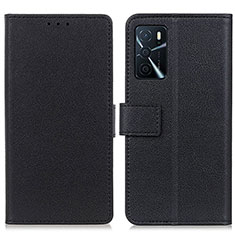 Leather Case Stands Flip Cover Holder M08L for Oppo A16 Black