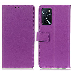 Leather Case Stands Flip Cover Holder M08L for Oppo A16 Purple