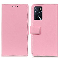 Leather Case Stands Flip Cover Holder M08L for Oppo A16s Pink