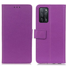 Leather Case Stands Flip Cover Holder M08L for Oppo A53s 5G Purple