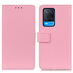 Leather Case Stands Flip Cover Holder M08L for Oppo A54 4G Pink