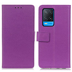 Leather Case Stands Flip Cover Holder M08L for Oppo A54 4G Purple