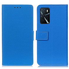 Leather Case Stands Flip Cover Holder M08L for Oppo A54s Blue