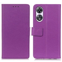 Leather Case Stands Flip Cover Holder M08L for Oppo A78 4G Purple