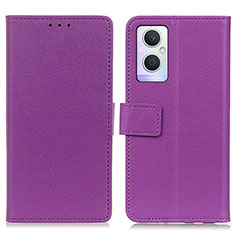 Leather Case Stands Flip Cover Holder M08L for Oppo A96 5G Purple