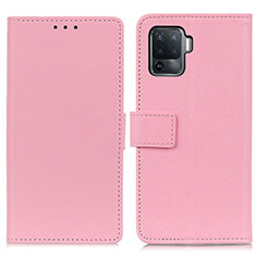 Leather Case Stands Flip Cover Holder M08L for Oppo Reno5 F Pink