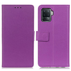 Leather Case Stands Flip Cover Holder M08L for Oppo Reno5 Lite Purple