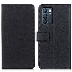 Leather Case Stands Flip Cover Holder M08L for Oppo Reno6 5G Black