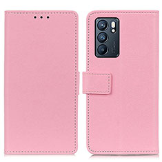 Leather Case Stands Flip Cover Holder M08L for Oppo Reno6 5G Pink