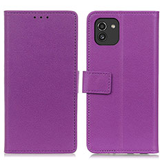 Leather Case Stands Flip Cover Holder M08L for Samsung Galaxy A03 Purple