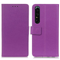 Leather Case Stands Flip Cover Holder M08L for Sony Xperia 1 IV SO-51C Purple