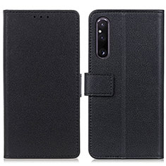 Leather Case Stands Flip Cover Holder M08L for Sony Xperia 1 V Black