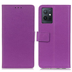 Leather Case Stands Flip Cover Holder M08L for Vivo iQOO Z6 5G Purple