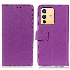 Leather Case Stands Flip Cover Holder M08L for Vivo V23 5G Purple