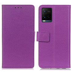 Leather Case Stands Flip Cover Holder M08L for Vivo Y33s Purple