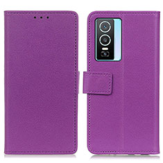 Leather Case Stands Flip Cover Holder M08L for Vivo Y74s 5G Purple