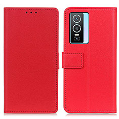 Leather Case Stands Flip Cover Holder M08L for Vivo Y74s 5G Red