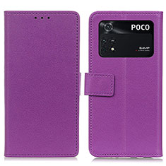 Leather Case Stands Flip Cover Holder M08L for Xiaomi Poco M4 Pro 4G Purple