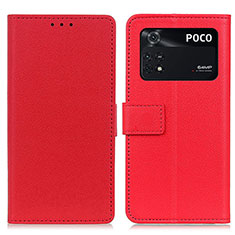 Leather Case Stands Flip Cover Holder M08L for Xiaomi Poco M4 Pro 4G Red