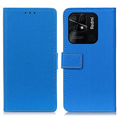 Leather Case Stands Flip Cover Holder M08L for Xiaomi Redmi 10 India Blue