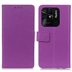 Leather Case Stands Flip Cover Holder M08L for Xiaomi Redmi 10 India Purple