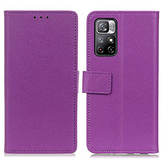 Leather Case Stands Flip Cover Holder M08L for Xiaomi Redmi Note 11 5G Purple