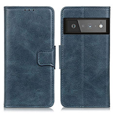 Leather Case Stands Flip Cover Holder M09L for Google Pixel 6 Pro 5G Blue