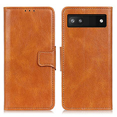 Leather Case Stands Flip Cover Holder M09L for Google Pixel 6a 5G Brown