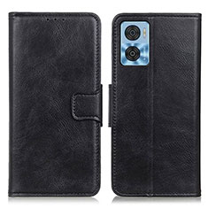 Leather Case Stands Flip Cover Holder M09L for Motorola Moto E22 Black