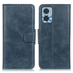 Leather Case Stands Flip Cover Holder M09L for Motorola Moto E22 Blue